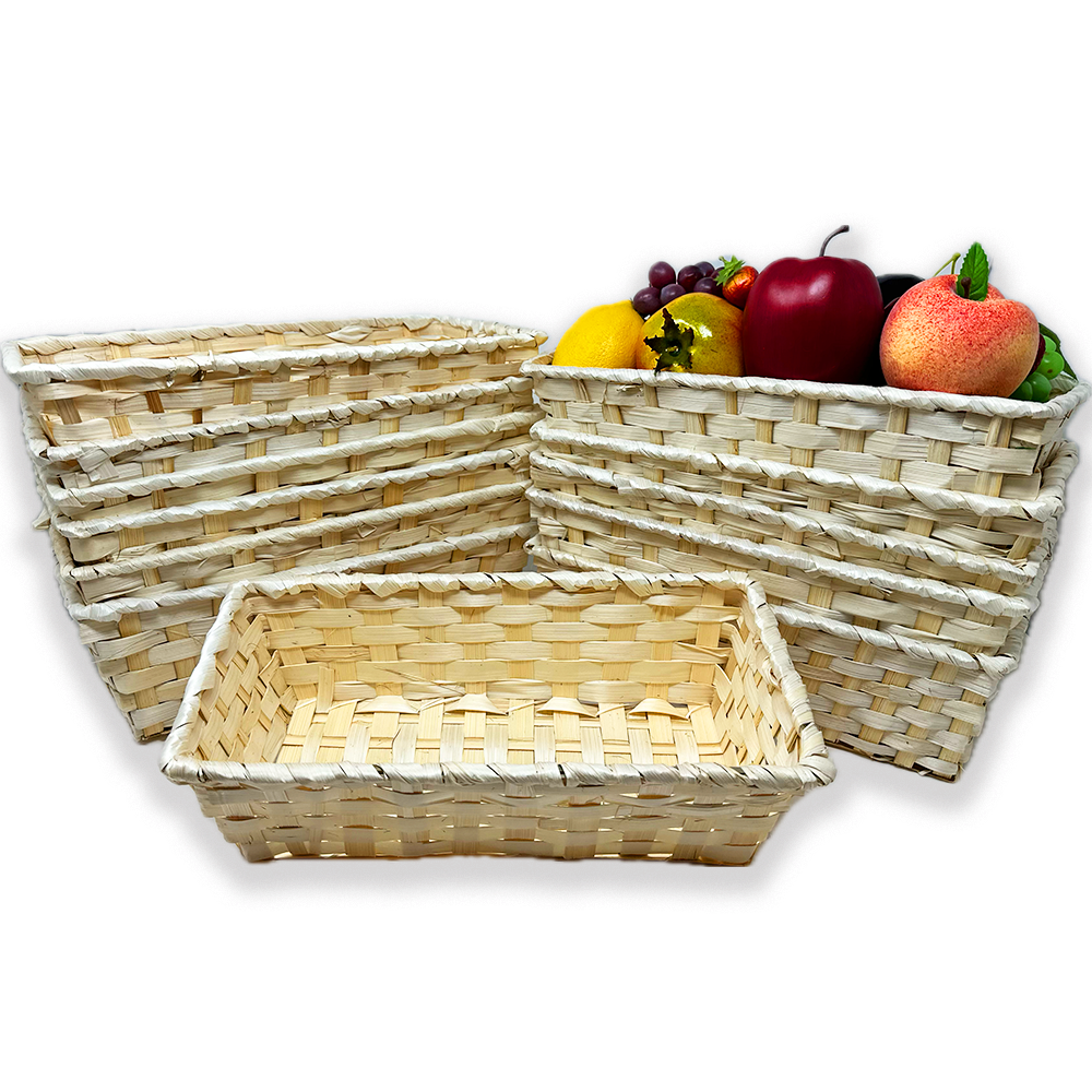 12 Pack - Natural Slim Rectangular Bamboo Basket Large 12in